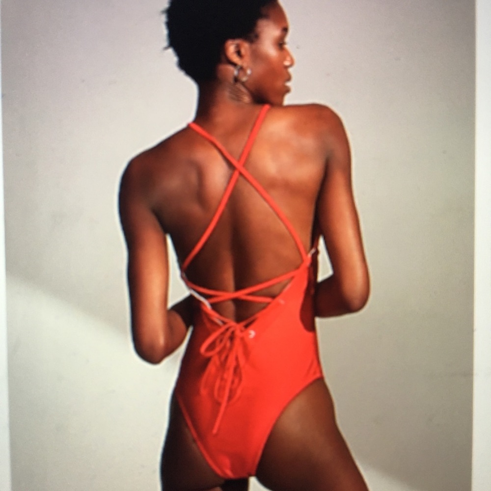 Shimmer lace-up one-piece swimsuit